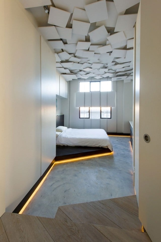 schlafzimmer design klein deckengestaltung paneele quadrat