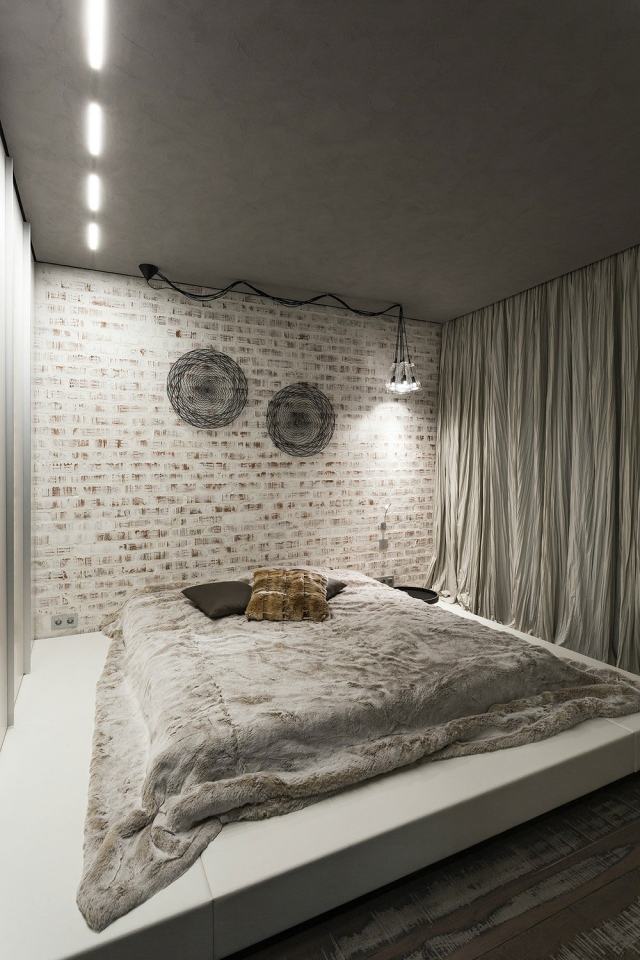 schlafzimmer-einrichtung-industriell-stil-backsteinwand-weiss