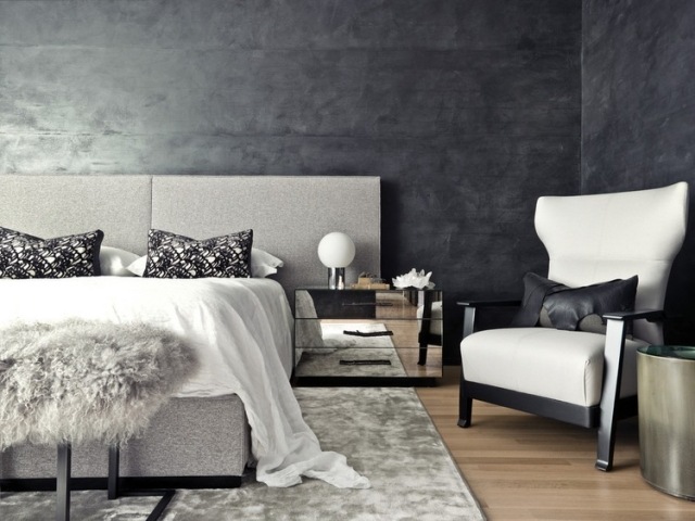 schlafzimmer ideen einrichtung-grau-wandgestaltung-farbeffekte-metall-optik