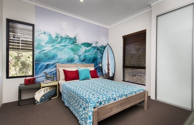 schlafzimmer junge wand deko wellen surf thema