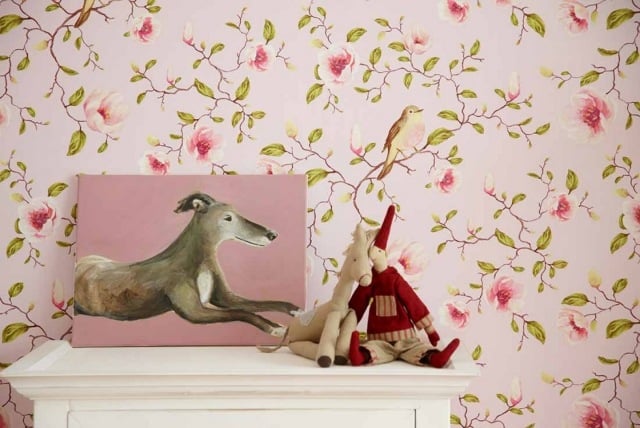 schlafzimmer kinderzimmer deko mädchen rosa zweige blüten sanja