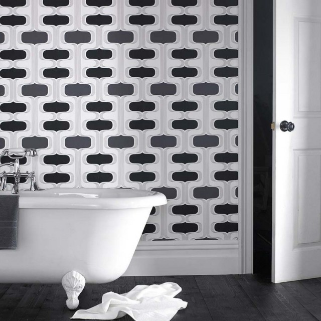 tapeten schwarz weiß geometrisch badewanne sankus