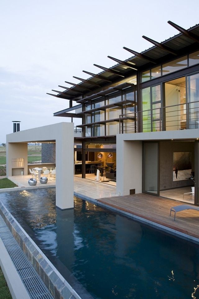 terrassen ideen architektenhaus pool überdachung verbindung
