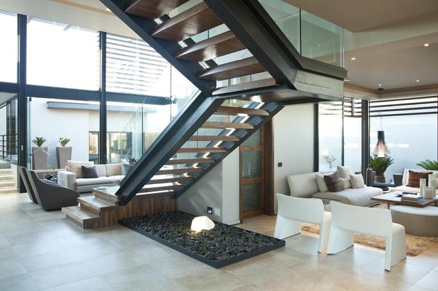 Treppen Designs stahl-rahmen-schwarz-holz-stufen-glas-gelaender