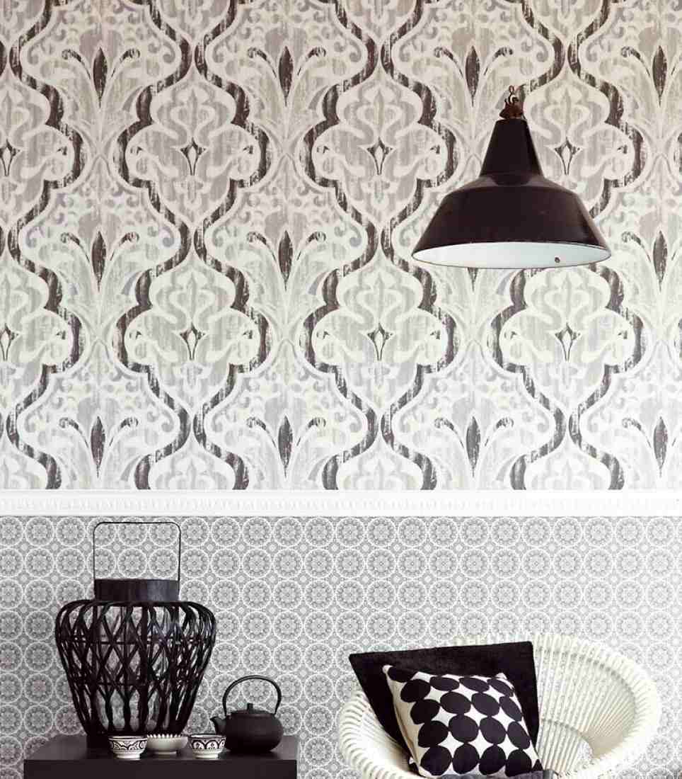 wohnzimmer schwarz weiß mustertapeten bordure artio