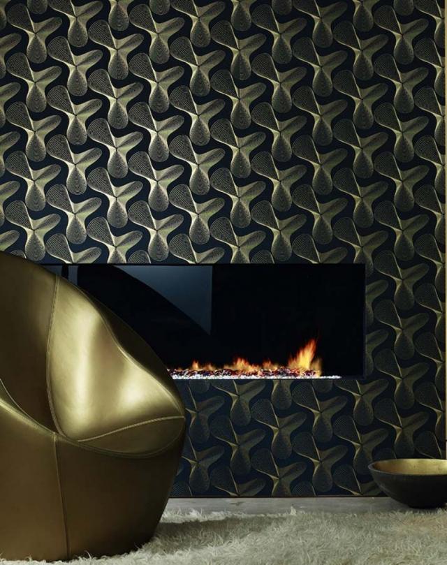 wohnzimmer tapeten geometrisch schwarz gold verve