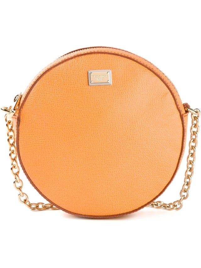 DOLCE-GABBANA-runde-kleine-handtasche-orange-goldener-kette