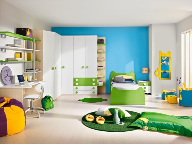 Einrichtung-kinderzimmer-jungs-ideen-grün-blau-wanddekoration-motive