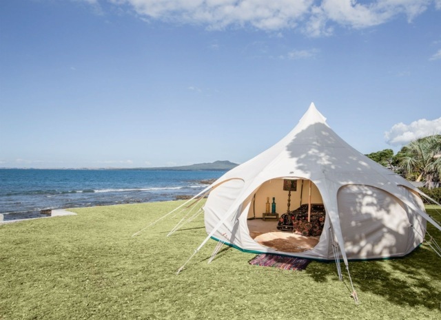 Glamping Zelt Öffungen Luft Mückennetz leicht aufbauen Rasenfläche