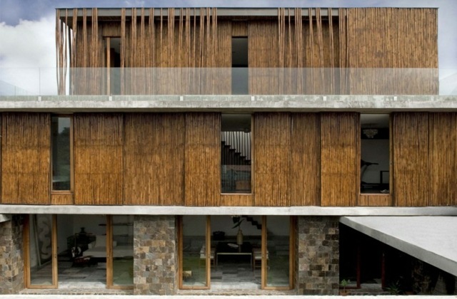 Fassadengestaltung Bambus Stein Naturmaterialien nachhaltig bauen