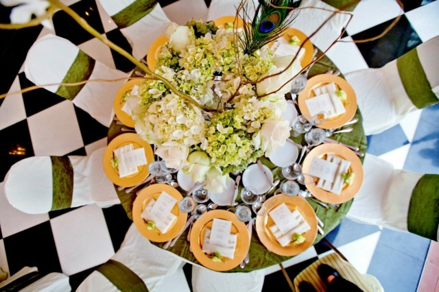 Hochzeit Deko Ideen opulent grün weiß runder Tisch Hortensien