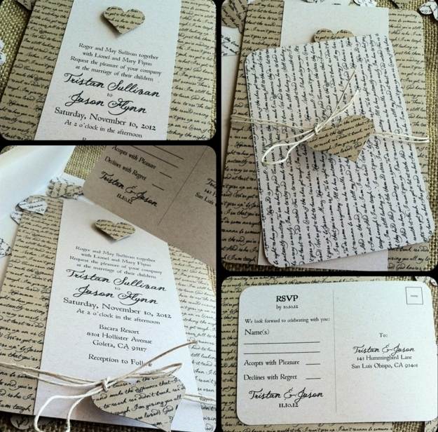 Hochzeit Einladung alte Papier Zeitschriften Herz ausschneiden drücken