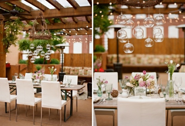 Hochzeit Lande Gaststätte dekorieren coole Idee Blumen Tisch