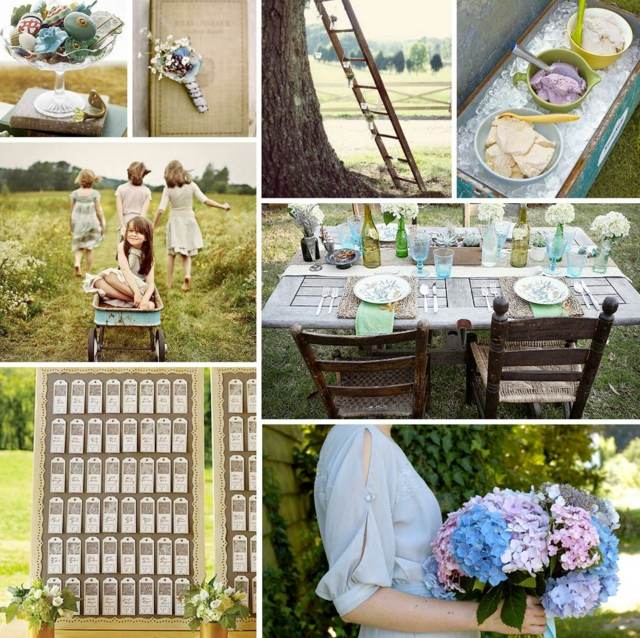 Hortensien schöne Farbe Tischdeko Ideen Holzstühle Gartentisch