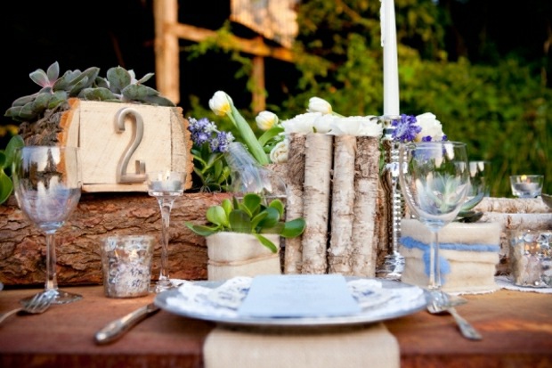 Hochzeitsdeko Ideen Baumstamm Vase Sukkulente Blumen