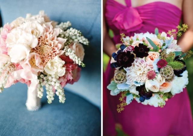 Hochzeitskleider in kräftigen farben purpur-blau Blumenstrauß-Schnittblumen