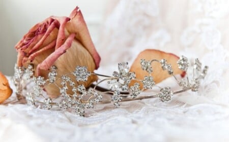 trockene-Rose-Brautfrisur-mit Diadem-Hochzeit