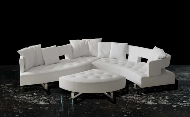 Ledersofa-Set-für-Wohnzimmer-Eckmodule-Sitzhocker-gepolstert-unifarben-weiß
