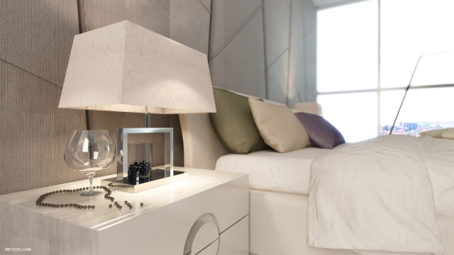 Luxus-Möbel-Schlafzimmer-Tischleuchte-Schrank-Hochglanz-Optik-Weiß