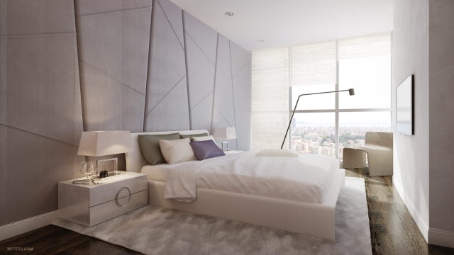 Luxus-Schlafzimmer-Longflor-Teppich-Holz-Laminatboden-Wandgestaltung-3d