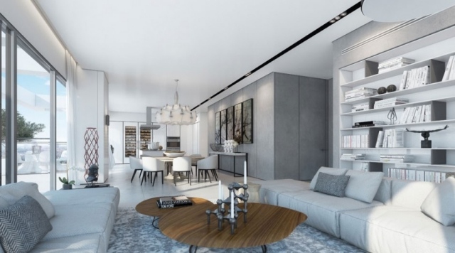 Luxus-Wohnung-mit-Panoramablick-moderne-Innenarchitektur-helle-Farben