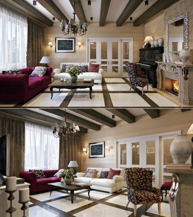 Rokoko Stil Luxus-Wohnzimmer 3d visualisierung-art deco-Kaminsims deko