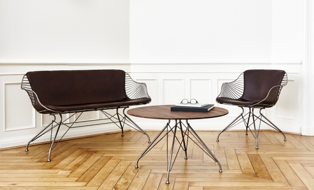 Möbelfamilie-Wire-Collection-schwarz-Leder-bezogene-Möbel-Sofa-Sessel