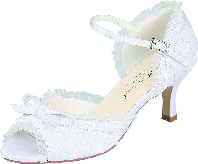 Peep Toe Braut Sandaletten elegante Rüschen-Riemchen über Fussrist