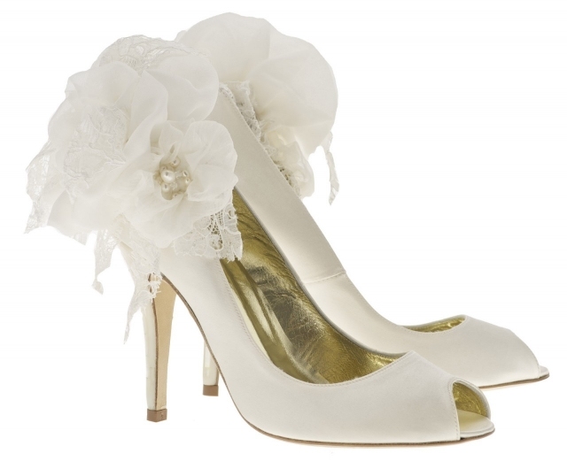 Peep-Toe Spitze Schuhe für Hochzeit-hoher Absatz-Stoff Blumen Ferse Schmuck