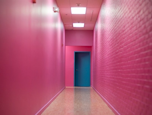 Pink-Flur-Wände-glänzend-Struktur-Ziegel-gestrichen-Dekoputz
