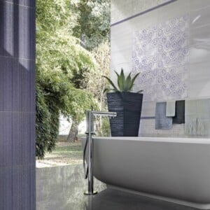Wandfliesen Badezimmer Motive lila planen Muster kreisen