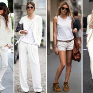 Weiße-Outfits -bunte -Sandalen- Hosen- Jacken-Taschen- Blusen-Sommer