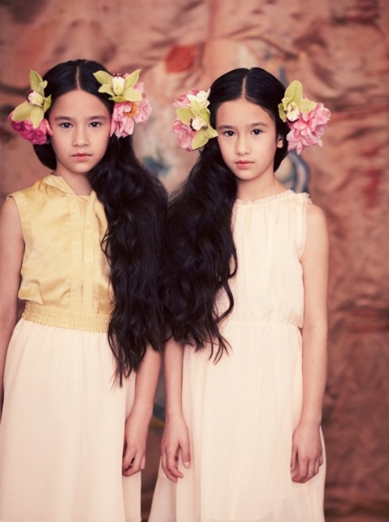 schwarze-lange-Haaren-Mode-für-Mädchen-Baumwolle-Blusentop-Zwillinge