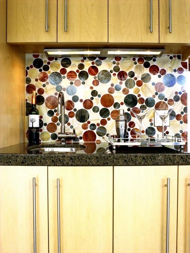  Küchenrückwand bunte Klebefolie Holzschränke Eiche Granit Arbeitsplatte