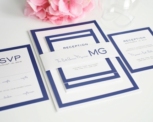 formale Hochzeit Einladungskarten Blau Farbe Rand