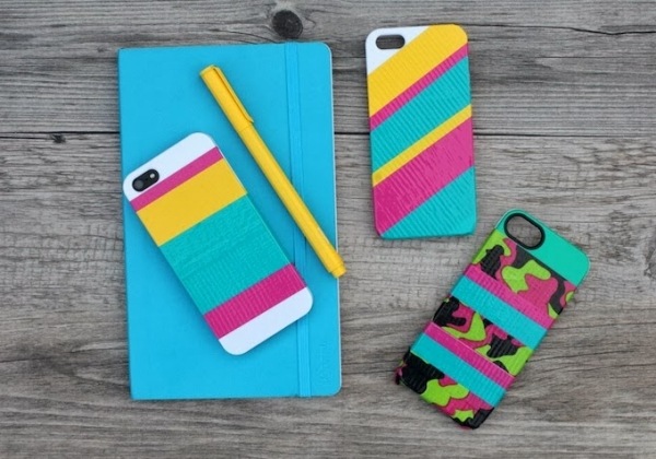 iPhone-Hülle-Artcover-selber-machen-ideen-bunte-streifen-farbbänder