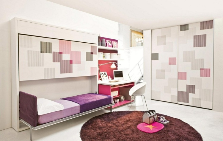 jugendzimmer gestalten maedchen-romantisch-modern-schrank-klappbett-rosa-lila