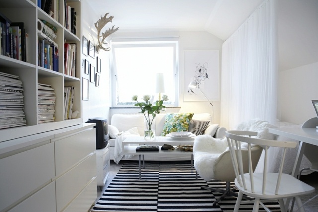 skandinavischer Stil Teppich Streifen Sofa Kaffeetisch Essplatz gestalten