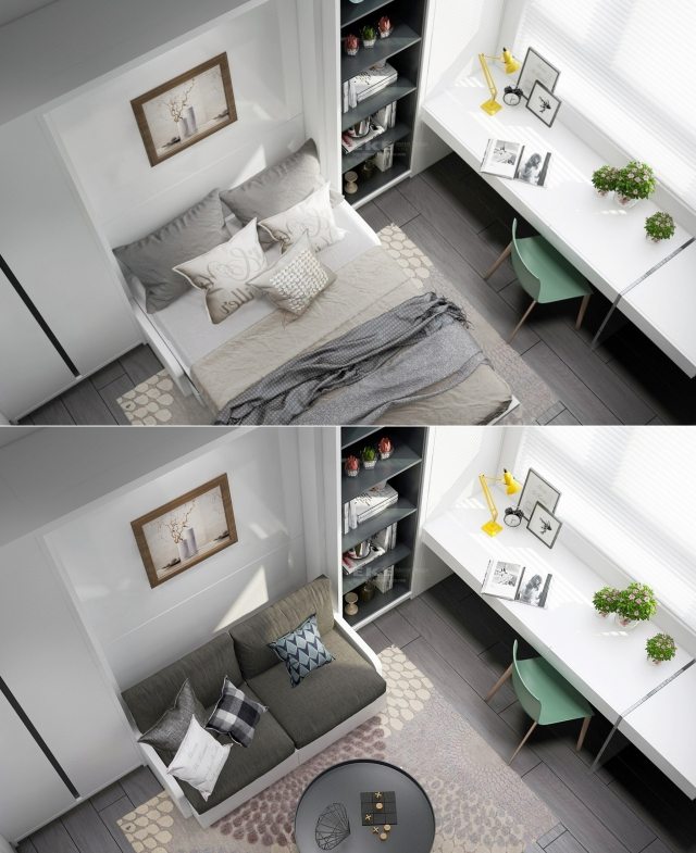 kleines-schlafzimmer-sofabett-grau-weiss