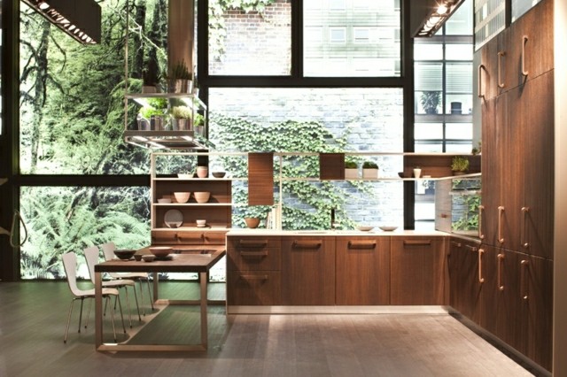 japanischer Stil Essplatz Holz Fronten Haus Glaswand
