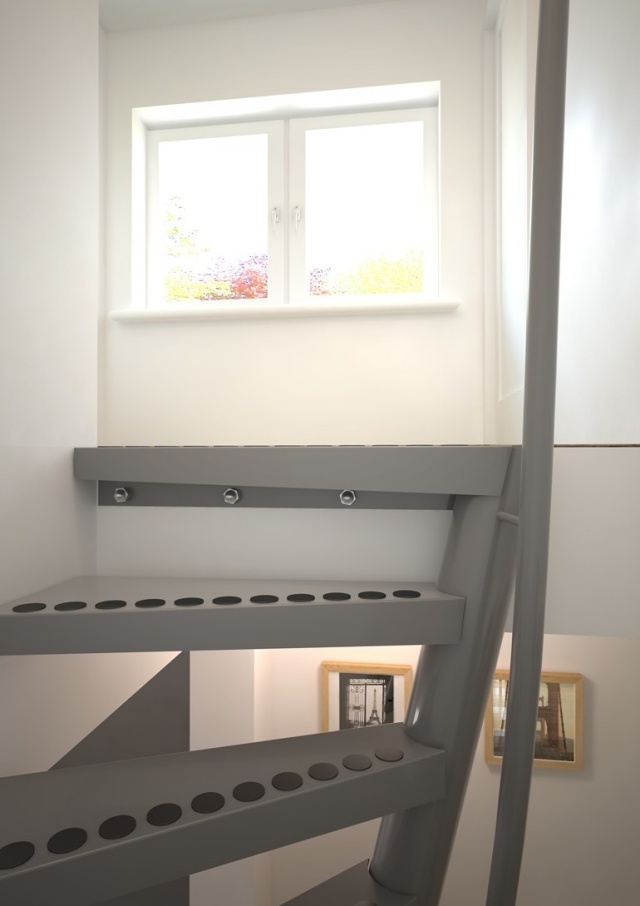 quadratische Spindeltreppe-für Innenräume-Stufen Metall grau edelstahl