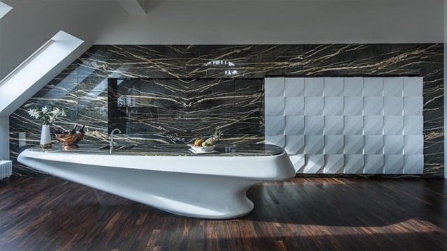 moderne luxusküche corian-insel-Port-Laurent-marmor-arbeitsplatte