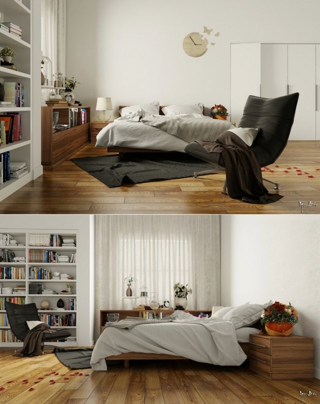 modernen schlafzimmergestaltung laminatboden-kommode-stehregal