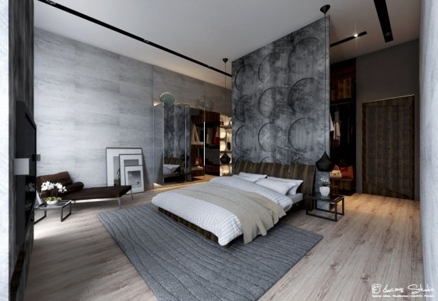 modernes-schlafzimmer-sichtbeton-wand-optik-holzboden
