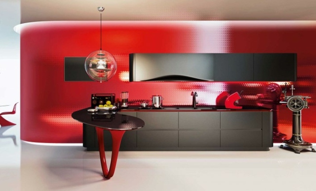 rote Ferrari Küche Kochinsel Unterschränke neue Kollektion Einbaugeräte