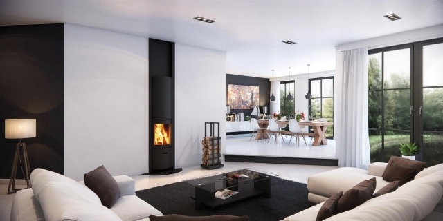 Design Interieur-skandinavischer stil-kaminofen wohnzimmer weißer wand anstrich