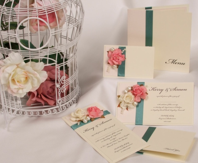 Hochzeitskarten selber machen Rosen Perlen kleben
