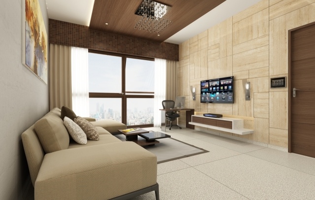 wohneinrichtungen - ideen wohnzimmer-beige-braun-wandplatten-sandstein-optik