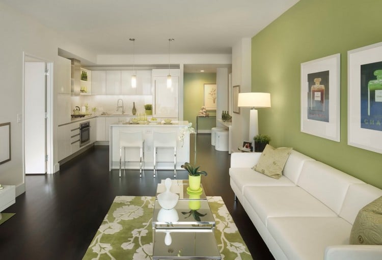Wohnzimmer Farbgestaltung gruen-weisse-moebel-stahl-akzente
