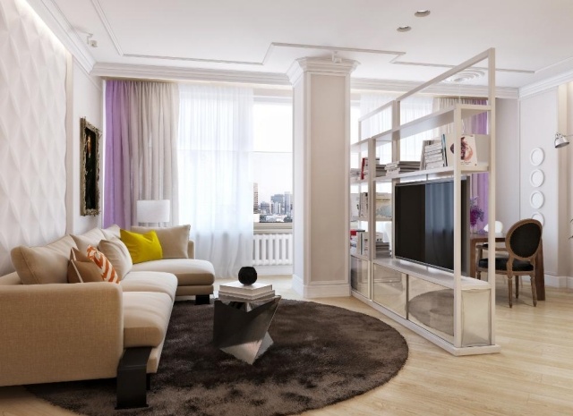 wohnzimmer-moderne-gestaltung-tv-regal-raumteiler-laminatboden